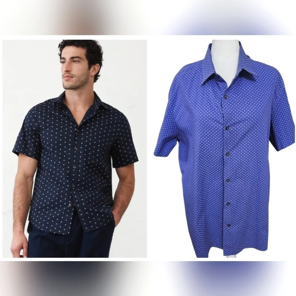 BANANA REPUBLIC Short Sleeve Cotton Stretch Button Up Shirt. Blue/purple. Size L